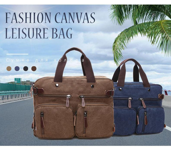 Planet Gates Scione Men Canvas Bag Leather Briefcase Travel Suitcase Messenger Shoulder Tote Back Handbag Large Casual Business Laptop Pocket