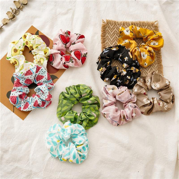 Scrunchies Stretch Headband Fruit Print Strawberry Hair Rope Women Elastic Hair Bands Girls Hair Ties Women Hair Accessories