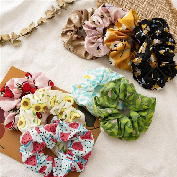 Scrunchies Stretch Headband Fruit Print Strawberry Hair Rope Women Elastic Hair Bands Girls Hair Ties Women Hair Accessories
