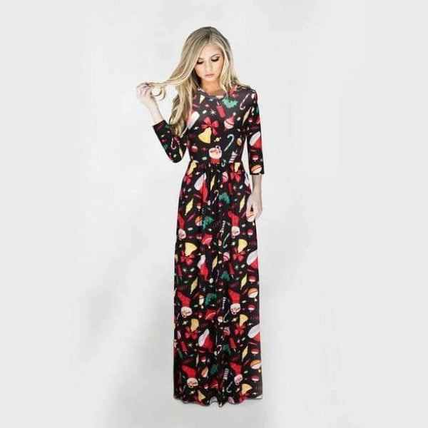 Planet Gates SD5-Style Five / S Print Christmas Fashion Vestidos Party Dress Women Harajuku Boho Long Maxi Dresses Clothes Vestido De Festa Robe Femme O-Neck