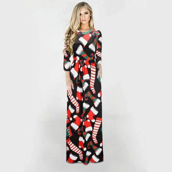 Planet Gates SD6-Style Six / S Print Christmas Fashion Vestidos Party Dress Women Harajuku Boho Long Maxi Dresses Clothes Vestido De Festa Robe Femme O-Neck