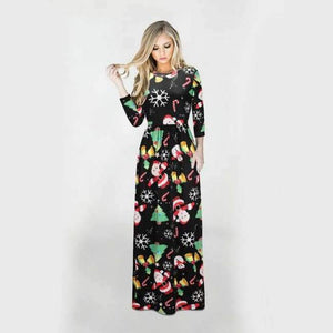 Planet Gates SD7-Style Seven / S Print Christmas Fashion Vestidos Party Dress Women Harajuku Boho Long Maxi Dresses Clothes Vestido De Festa Robe Femme O-Neck