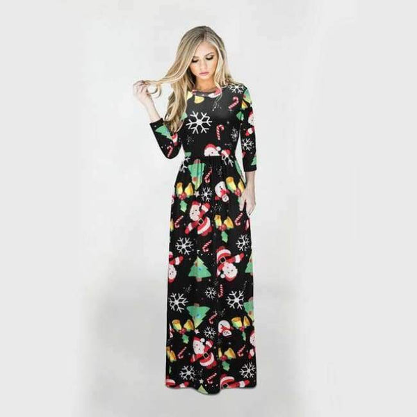 Planet Gates SD7-Style Seven / S Print Christmas Fashion Vestidos Party Dress Women Harajuku Boho Long Maxi Dresses Clothes Vestido De Festa Robe Femme O-Neck