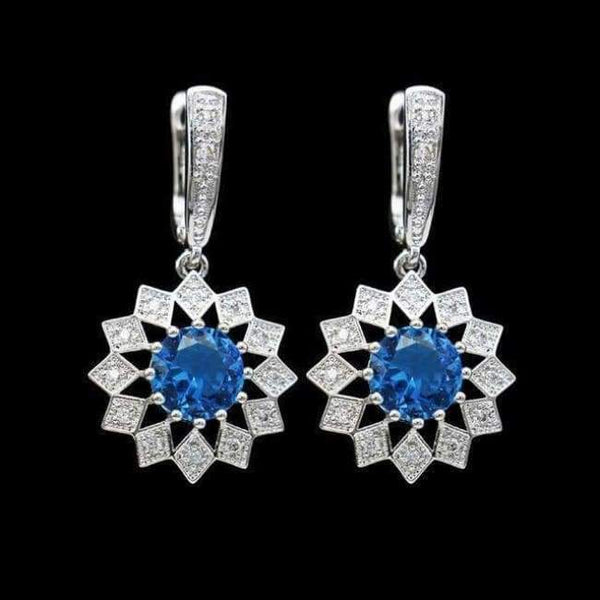 Planet Gates sea-blue Fashion Blue Zircon Silver 925 Jewelry Hanging Drop Dangle Earrings For Women With Stones Free Gift drop ship