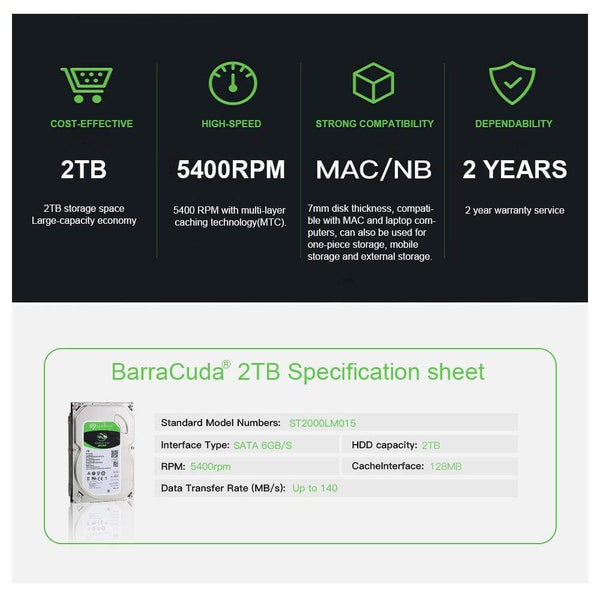 Planet Gates Seagate 2TB 2.5 Inch HDD 5400RPM 128MB Cache Mobile Hard Drive SATA 6Gb/s Laptop Internal Hard Disk 2 TB Hard Disk