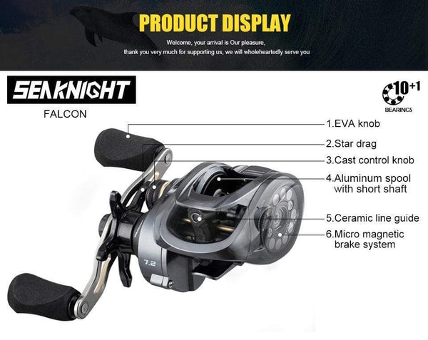 Planet Gates SeaKnight Brand FALCON/FALCAN2 Series Baitcasting Fishing Reel 7.2:1 8.1:1 Ultra-Linght 190g MAX Drag Power 18LB Long Casting