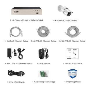 Planet Gates Security Camera System Kit 4PCS 5MP HD IP Camera Outdoor Waterproof CCTV Video Surveillance NVR Set 1TB