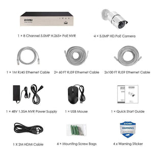 Planet Gates Security Camera System Kit 4PCS 5MP HD IP Camera Outdoor Waterproof CCTV Video Surveillance NVR Set 1TB