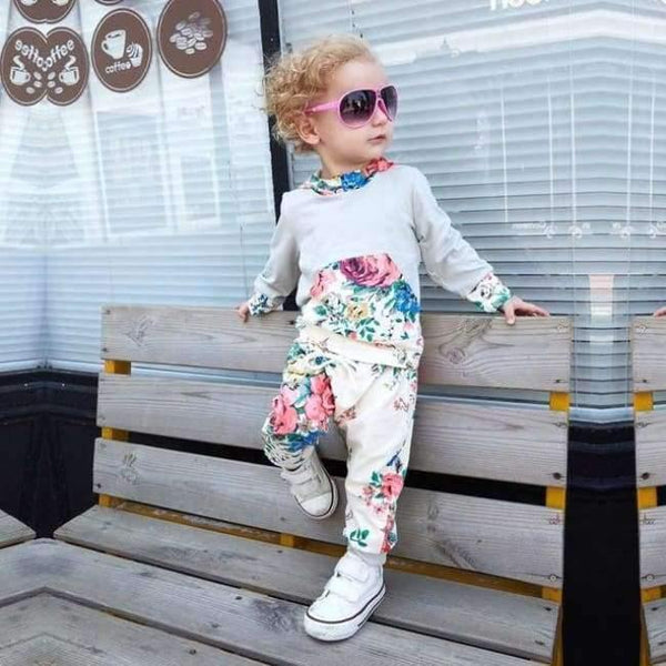Planet Gates see chart 1 / 6M Baby Girl Hooded Clothes Set Winter Spring Floral and Striped Print Hooded Top with Pocket Pant Cotton 2PCS Tracksuit