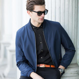 Planet Gates see chart 1 / M Casual Zipper Fly Mens Jackets And Coats Fashion Brand Pure Color Long Sleeve Loose Bomber Jacket Men Overcoat