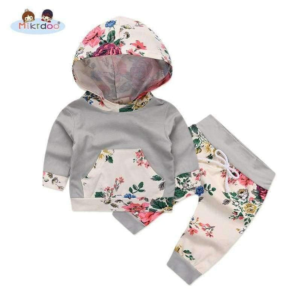 Planet Gates see chart 3 / 6M Baby Girl Hooded Clothes Set Winter Spring Floral and Striped Print Hooded Top with Pocket Pant Cotton 2PCS Tracksuit