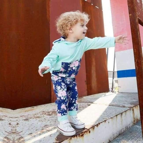 Planet Gates see chart 3 / 6M Baby Girl Hooded Clothes Set Winter Spring Floral and Striped Print Hooded Top with Pocket Pant Cotton 2PCS Tracksuit