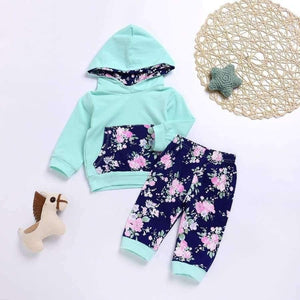 Planet Gates see chart 3 / 6M Baby Girl Hooded Clothes Set Winter Spring Floral and Striped Print Hooded Top with Pocket Pant Cotton 2PCS Tracksuit