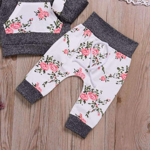 Planet Gates see chart 3 / 6M Baby Girl Hooded Clothes Set Winter Spring Floral and Striped Print Hooded Top with Pocket Pant Cotton 2PCS Tracksuit