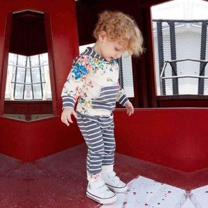 Planet Gates see chart 5 / 6M Baby Girl Hooded Clothes Set Winter Spring Floral and Striped Print Hooded Top with Pocket Pant Cotton 2PCS Tracksuit