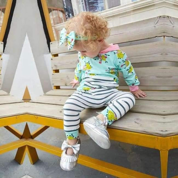 Planet Gates see chart 6 / 6M Baby Girl Hooded Clothes Set Winter Spring Floral and Striped Print Hooded Top with Pocket Pant Cotton 2PCS Tracksuit