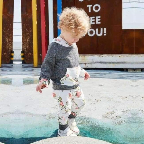 Planet Gates see chart / 6M Baby Girl Hooded Clothes Set Winter Spring Floral and Striped Print Hooded Top with Pocket Pant Cotton 2PCS Tracksuit