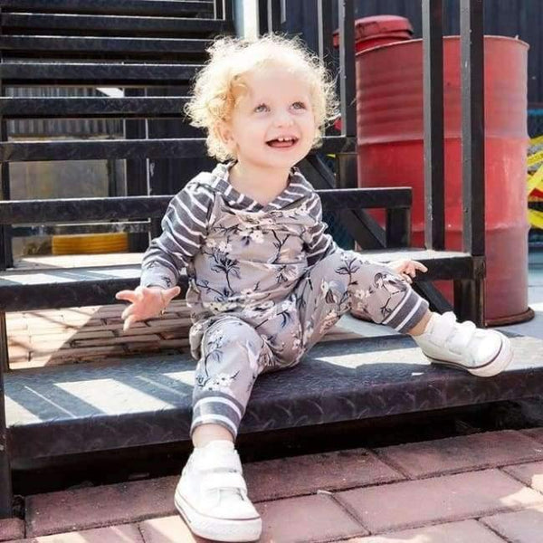 Planet Gates see chart 7 / 6M Baby Girl Hooded Clothes Set Winter Spring Floral and Striped Print Hooded Top with Pocket Pant Cotton 2PCS Tracksuit