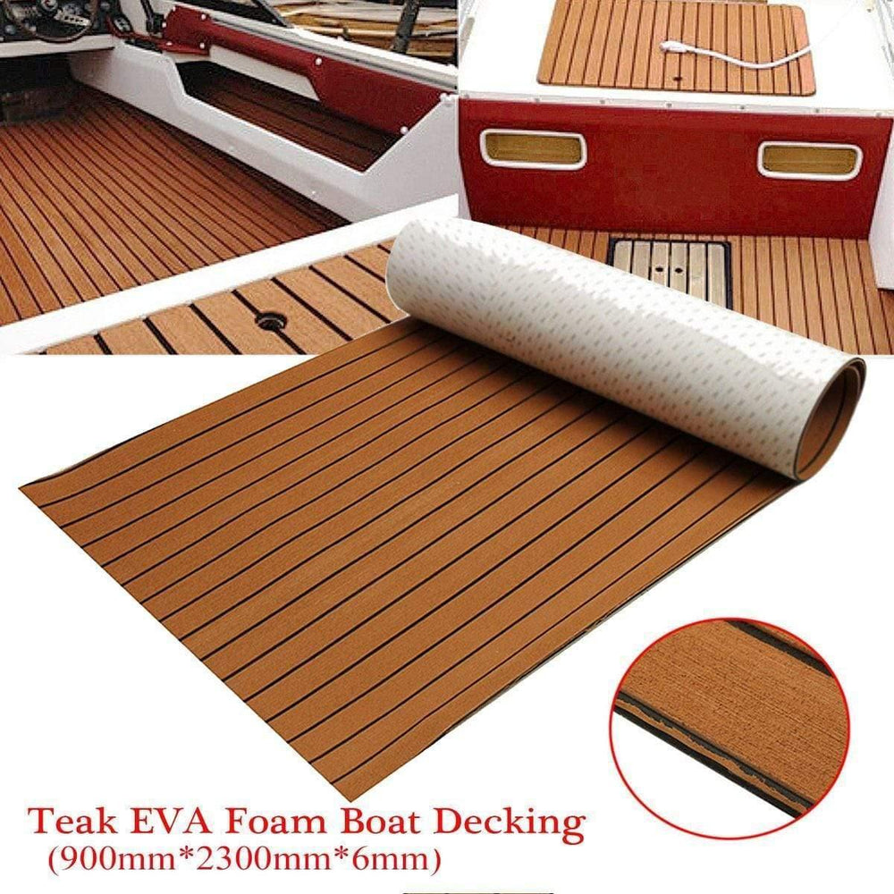 Planet Gates Self-Adhesive 900x2300x6mm EVA Foam Teak Brown With Black Line Faux Teak Boat Decking Sheet