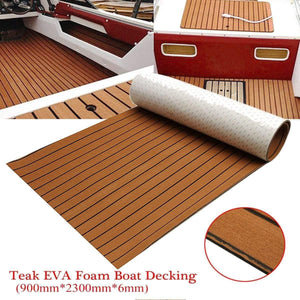 Planet Gates Self-Adhesive 900x2300x6mm EVA Foam Teak Brown With Black Line Faux Teak Boat Decking Sheet