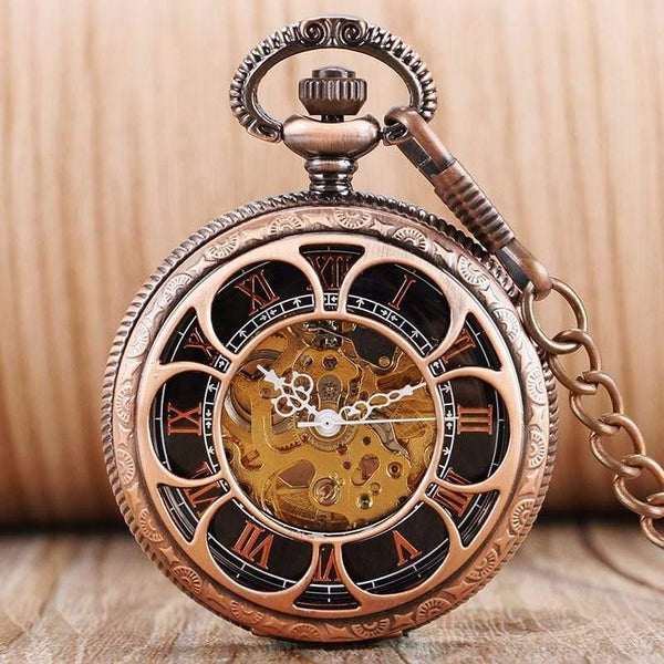 Planet Gates Self-wind Automatic Mechanical Pocket Watch Rose Gold Hollow Skeleton Fashion Fob Watches Relogio De Bolso