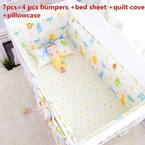 Planet Gates senlinzongdongyuan 7Pcs Hot ! Baby Bedding Set 100% Cotton Crib Bedding Set Baby Cot Protector Safe Bumpers Bed Sheet Quilt Cover Pillowcase