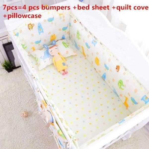 Planet Gates senlinzongdongyuan 7Pcs Hot ! Baby Bedding Set 100% Cotton Crib Bedding Set Baby Cot Protector Safe Bumpers Bed Sheet Quilt Cover Pillowcase