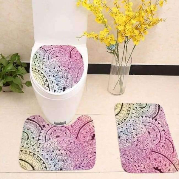 Planet Gates set 1 3pcs/lot Mandala Printed Toilet Seat Cover Flannel Fabric Toilet Case Mandala Non-slip Mat Bathroom Products Home Decoration