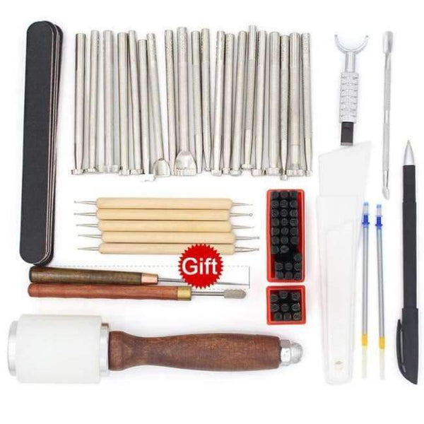 Planet Gates Set 14 Leather Tool Set Carving Punching Hole Cutting Knife Manual Suture Needle Gas Eyes Burnish Peeling Edge Process for Leather Belt