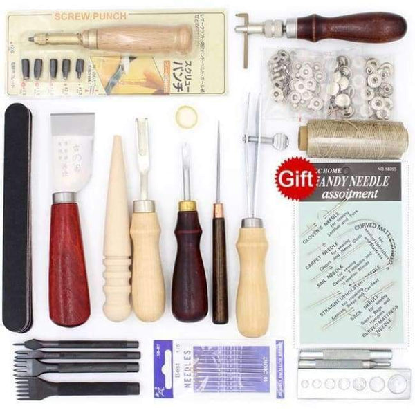 Planet Gates Set 15 Leather Tool Set Carving Punching Hole Cutting Knife Manual Suture Needle Gas Eyes Burnish Peeling Edge Process for Leather Belt