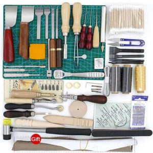 Planet Gates Set 17 Leather Tool Set Carving Punching Hole Cutting Knife Manual Suture Needle Gas Eyes Burnish Peeling Edge Process for Leather Belt
