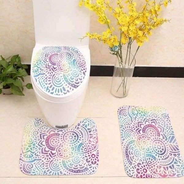 Planet Gates set 2 3pcs/lot Mandala Printed Toilet Seat Cover Flannel Fabric Toilet Case Mandala Non-slip Mat Bathroom Products Home Decoration
