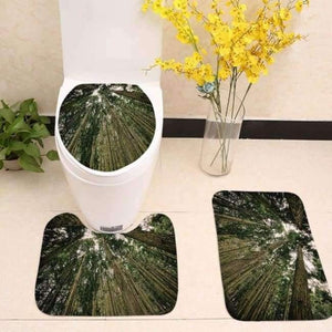 Planet Gates set 2 3pcs/lot Tree Printed Toilet Seat Cover Plants Scenery Flannel Fabric Toilet Case Non-slip Mat Bathroom Products Home Decoration