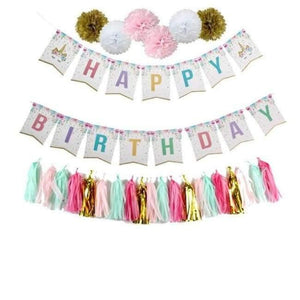 Planet Gates Set 2 Unicorn Party Kits Unicornio Plate/Cup/Napkins Birthday Party Decoration Kids Tableware Sets Bunting Flags Party Supplies