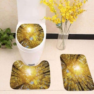 Planet Gates set 3 3pcs/lot Tree Printed Toilet Seat Cover Plants Scenery Flannel Fabric Toilet Case Non-slip Mat Bathroom Products Home Decoration