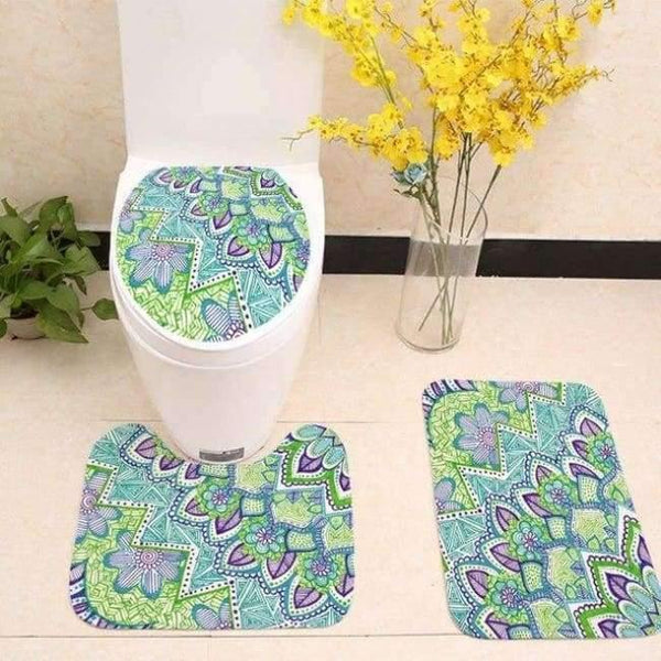 Planet Gates set 3pcs/lot Mandala Printed Toilet Seat Cover Flannel Fabric Toilet Case Mandala Non-slip Mat Bathroom Products Home Decoration