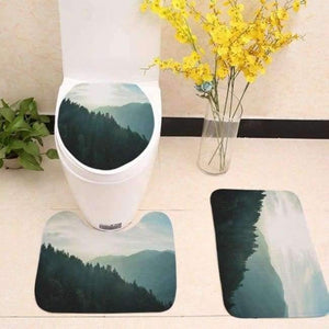 Planet Gates set 3pcs/lot Tree Printed Toilet Seat Cover Plants Scenery Flannel Fabric Toilet Case Non-slip Mat Bathroom Products Home Decoration
