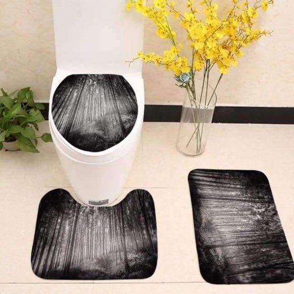 Planet Gates set 4 3pcs/lot Tree Printed Toilet Seat Cover Plants Scenery Flannel Fabric Toilet Case Non-slip Mat Bathroom Products Home Decoration