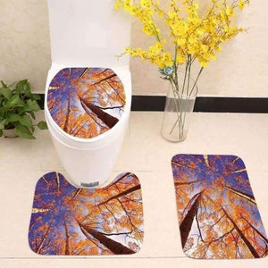 Planet Gates set 5 3pcs/lot Tree Printed Toilet Seat Cover Plants Scenery Flannel Fabric Toilet Case Non-slip Mat Bathroom Products Home Decoration