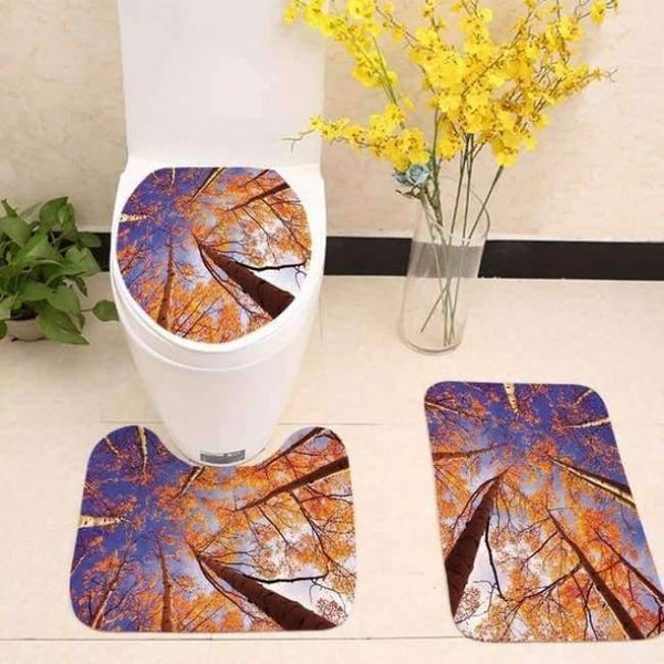 Planet Gates set 5 3pcs/lot Tree Printed Toilet Seat Cover Plants Scenery Flannel Fabric Toilet Case Non-slip Mat Bathroom Products Home Decoration