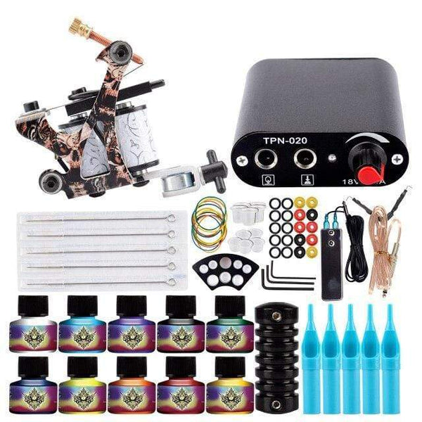 Planet Gates Set A 10pc Ink Tattoo Machine Set Tattoo Set For Beginners Machine For Permanent Use Tattoo Power Supply Rotary Tattoo Guns Kit And Supplies
