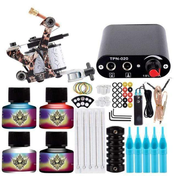 Planet Gates Set A 4pc Ink Tattoo Machine Set Tattoo Set For Beginners Machine For Permanent Use Tattoo Power Supply Rotary Tattoo Guns Kit And Supplies