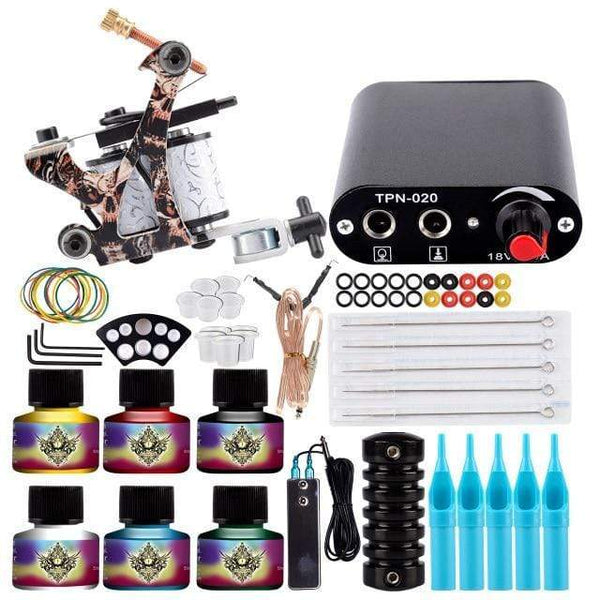 Planet Gates Set A 6pc Ink Tattoo Machine Set Tattoo Set For Beginners Machine For Permanent Use Tattoo Power Supply Rotary Tattoo Guns Kit And Supplies