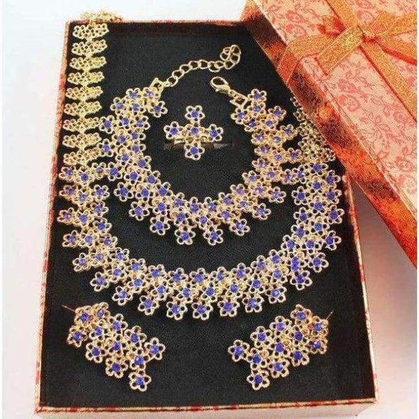 Planet Gates set add box Bridal Engagement Ring Blue Crystal Necklace Pendant Earrings Bracelet Gold Color Jewelry Sets For Women Bijouterie Accessories