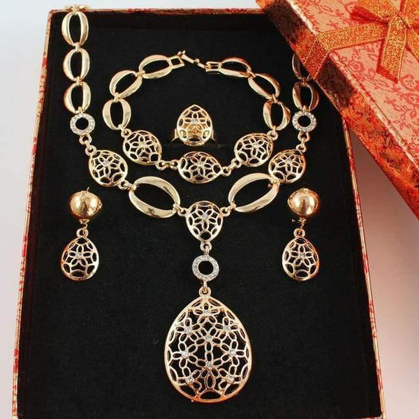 Planet Gates set add box Gold Color African Bridal Costume Jewelry Sets Nigerian Wedding Water Drop Necklace Earrings Set
