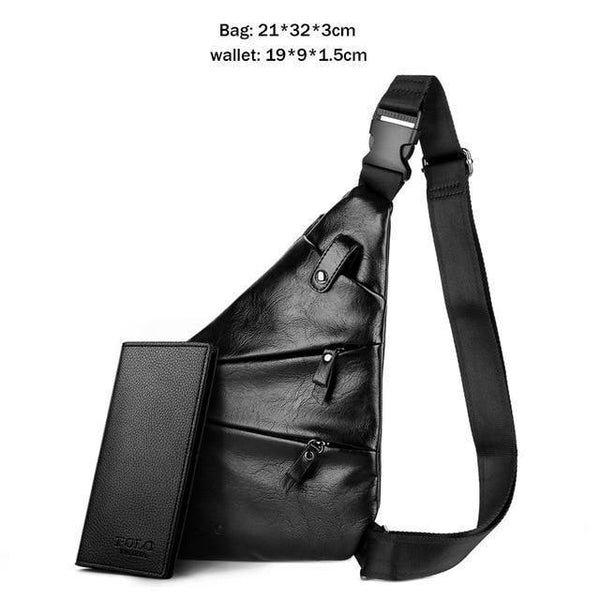 Planet Gates Set black / China Leather Man Messenger Bag Brand Black Men's Fashion Chest Bag With Front Bag Casual Men Sling Bag