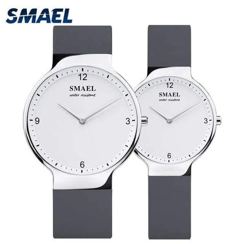 Planet Gates SET-Gray / China WATCH Set 1835 simple couple flexible waterproof wristwatches lovers set silver Relógio de casal top gift