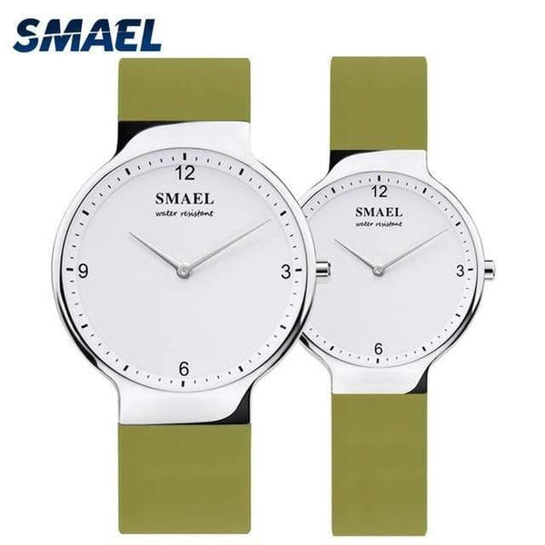 Planet Gates SET-Green / China WATCH Set 1835 simple couple flexible waterproof wristwatches lovers set silver Relógio de casal top gift