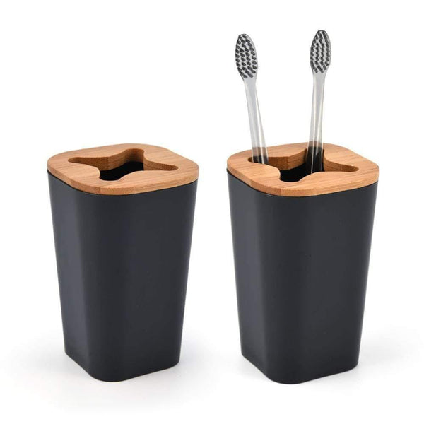 Planet Gates Set Of 6 Smartloc Plastic Bathroom Accessories Set Toothbrush Holder Toothpaste Dispenser Case Soap Box Shower Storage Black