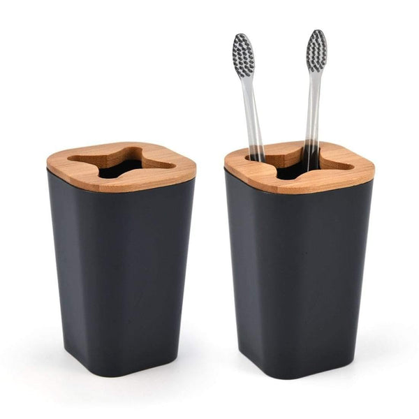 Planet Gates Set Of 6 Smartloc Plastic Bathroom Accessories Set Toothbrush Holder Toothpaste Dispenser Case Soap Box Shower Storage Black